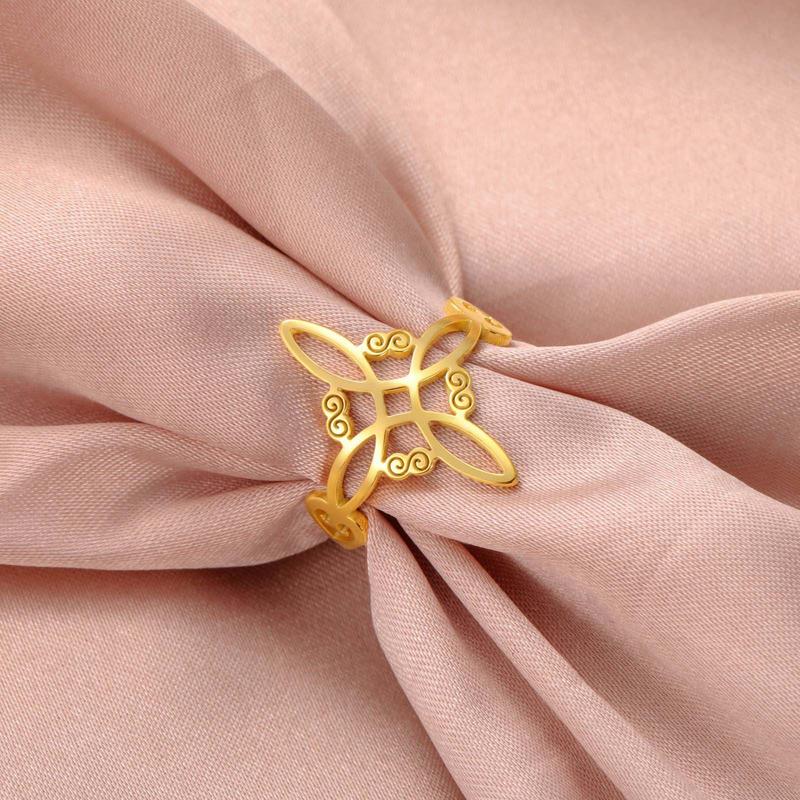 Celtic Knot Ring - Stainless Steel Hollow Wave Design, Floral Petal Witchy Ring for Women, Elegant Gothic Boho Jewelry, Adjustable Size, Everyday Stackable Ring