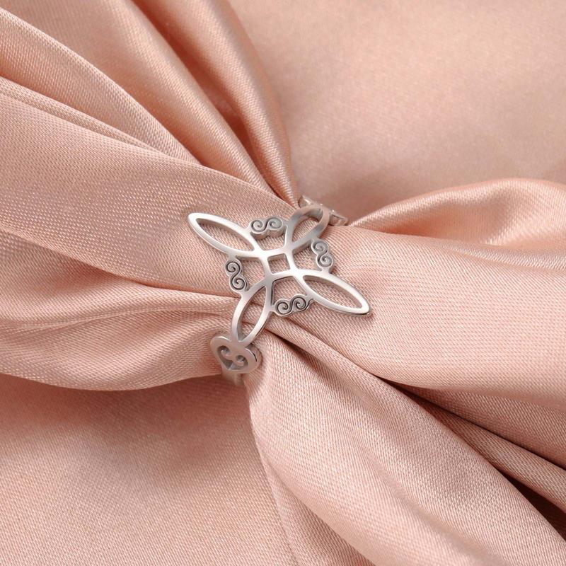 Celtic Knot Ring - Stainless Steel Hollow Wave Design, Floral Petal Witchy Ring for Women, Elegant Gothic Boho Jewelry, Adjustable Size, Everyday Stackable Ring