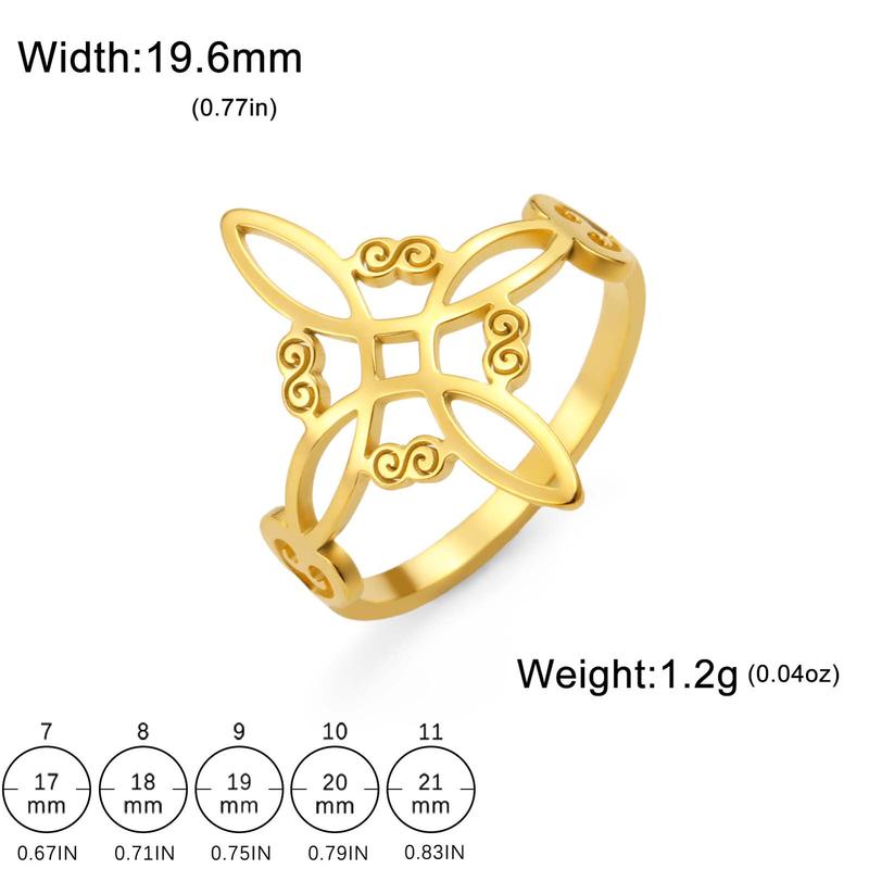 Celtic Knot Ring - Stainless Steel Hollow Wave Design, Floral Petal Witchy Ring for Women, Elegant Gothic Boho Jewelry, Adjustable Size, Everyday Stackable Ring