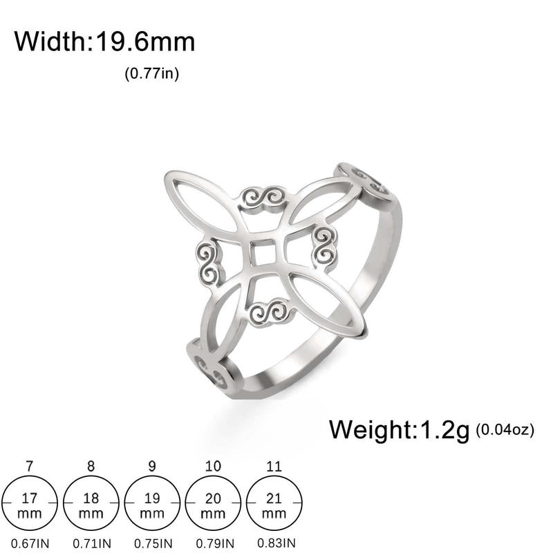 Celtic Knot Ring - Stainless Steel Hollow Wave Design, Floral Petal Witchy Ring for Women, Elegant Gothic Boho Jewelry, Adjustable Size, Everyday Stackable Ring