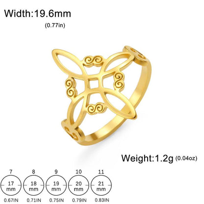 Celtic Knot Ring - Stainless Steel Hollow Wave Design, Floral Petal Witchy Ring for Women, Elegant Gothic Boho Jewelry, Adjustable Size, Everyday Stackable Ring