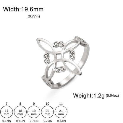 Celtic Knot Ring - Stainless Steel Hollow Wave Design, Floral Petal Witchy Ring for Women, Elegant Gothic Boho Jewelry, Adjustable Size, Everyday Stackable Ring